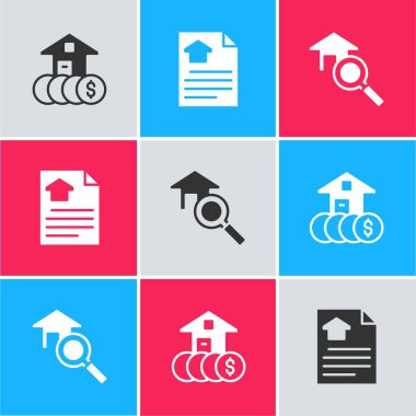 House 'u dolar, sözleşme ve arama evi ikonu ile ayarla. Vektör