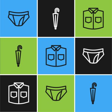 Çizgi Adam iç çamaşırı, Gömlek ve Şemsiye ikonu. Vektör