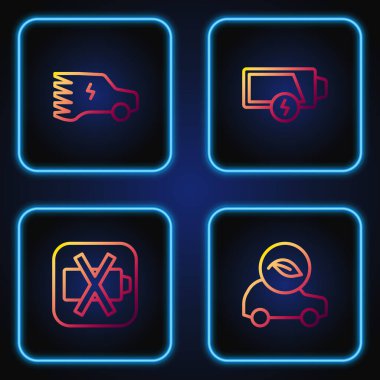 Hattı ayarla, Eko araba, pili az, elektrik ve... Renk simgeleri. Vektör