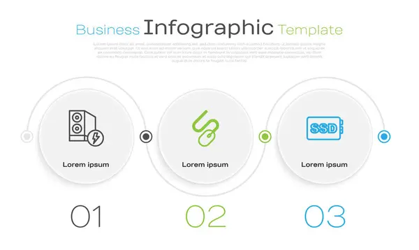 Definir linha caso de computador, mouse computador e cartão SSD. Modelo de infográfico de negócios. Vetor — Vetor de Stock