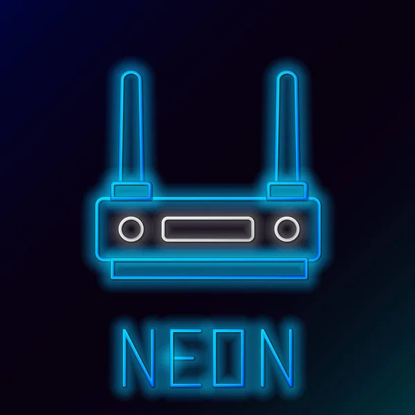 Leuchtender Neon Line Router und WLAN-Signalsymbol isoliert auf schwarzem Hintergrund. Wireless ethernet modem router. Computertechnologie Internet. Buntes Rahmenkonzept. Vektor — Stockvektor