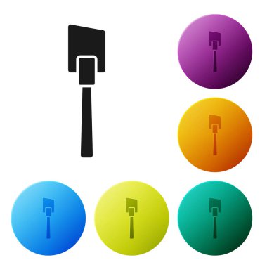 Siyah Spatula simgesi beyaz arkaplanda izole edildi. Mutfak spatula ikonu. Barbekü spatula işareti. Barbekü ve ızgara aleti. Simgeleri renk daire düğmelerine ayarla. Vektör