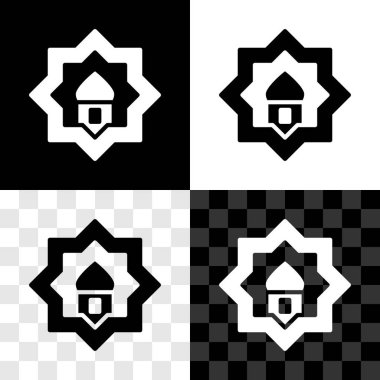 Müslüman Camii simgesini siyah beyaz, şeffaf arkaplanda izole et. Vektör