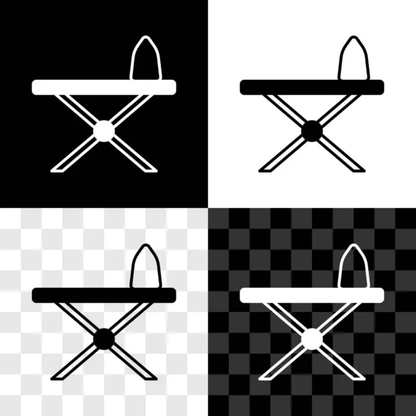 Set Electric iron and ironing board icon isolated on black and white, transparent background. Steam iron. Vector — Stock Vector