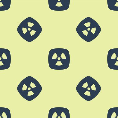 Mavi Radyoaktif simge sarı arkaplanda izole edilmiş pürüzsüz desen. Radyoaktif zehirli sembol. Radyasyon tehlikesi işareti. Vektör