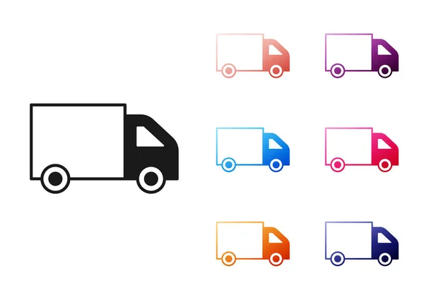 黑色运货卡车图标隔离在白色背景上.设置彩色图标。B.病媒 — 图库矢量图片