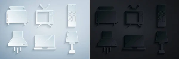 Set Ordenador portátil, Control remoto, Ventilador extractor de cocina, Lámpara de mesa, Televisión y Tostadora con tostadas icono. Vector — Archivo Imágenes Vectoriales