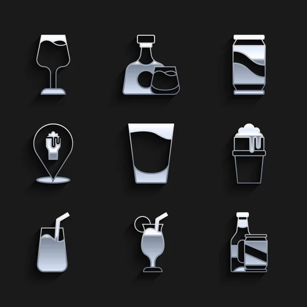 Set Verre à feu, Cocktail, Bouteille de bière et canette de bière, Verre de, Alcool ou bar emplacement, et icône du vin. Vecteur — Image vectorielle