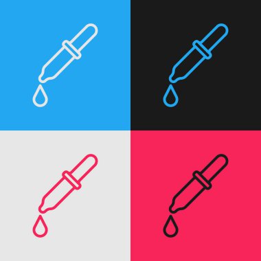 Pop Art Line Pipette simgesi renk arkaplanında izole edildi. Tıbbi elementler, kimya laboratuarı ekipmanları. Damlalı boru. Tıp sembolü. Vektör