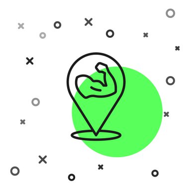 Siyah çizgi vücut geliştiricisi beyaz arka planda izole edilmiş kas simgesini gösteriyor. Formda kalmak, güçlü sağlık hobisi kavramı. Vektör