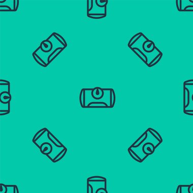 Araç simgesi için mavi hat benzin deposu yeşil arka planda izole edilmiş pürüzsüz desen. Benzin depoları arabaya monte edilir. Vektör