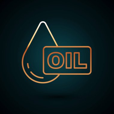 Altın çizgili yağ bırakma simgesi koyu mavi arkaplanda izole edildi. Vektör