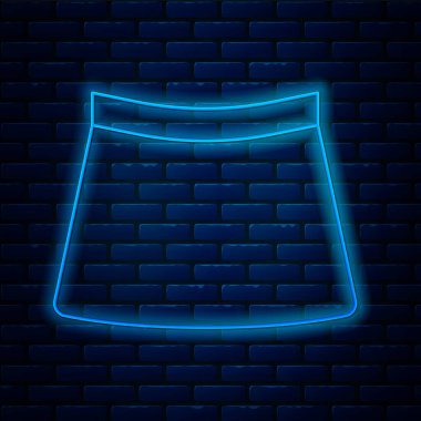 Parlayan neon çizgisi etek simgesi tuğla duvar arka planında izole edildi. Vektör