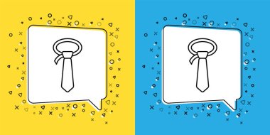 Sarı ve mavi arkaplanda çizgi kravat simgesi izole edildi. Boyunbağı ve boyun bezi sembolü. Vektör