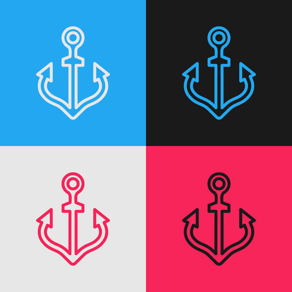 Pop art line Anchor icon isolated on color background. Vector