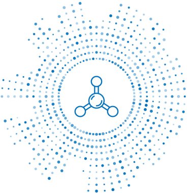 Mavi çizgi Molekül simgesi beyaz arkaplanda izole edildi. Kimya moleküllerinin yapısı, fen öğretmenlerinin yenilikçi eğitim posteri. Soyut çember rastgele noktalar. Vektör