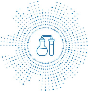 Mavi çizgi test tüpü ve beyaz arka planda izole edilmiş kimyasal test ikonu. Laboratuvar cam levhası. Soyut çember rastgele noktalar. Vektör