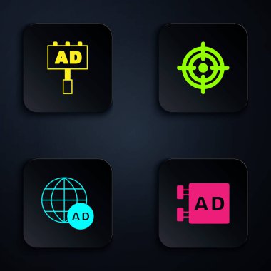 Reklamcılığı ve Target 'ı ayarla. Siyah kare düğme. Vektör