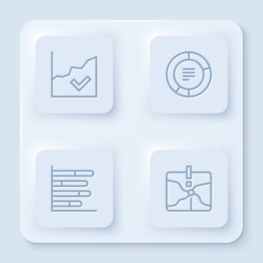 Finansal büyüme oranını, pasta grafiğini ve kavşak noktasını ayarla. Beyaz kare düğme. Vektör