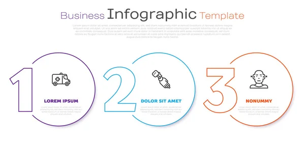 Set line Emergency car, Prosthesis hand and Deaf. Business infographic template. Vector — Stock Vector