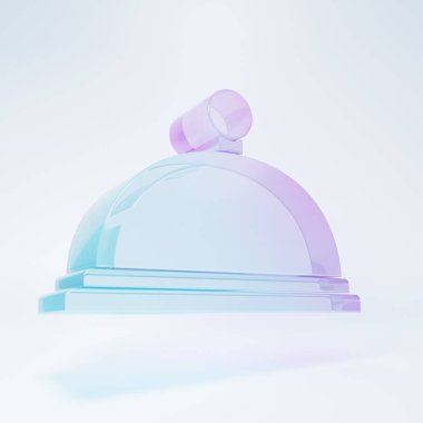 Frosted glass Covered with a tray of food icon isolated on white background. Tray and lid sign. Restaurant cloche with lid. Kitchenware symbol. Minimalism concept. 3D render illustration.