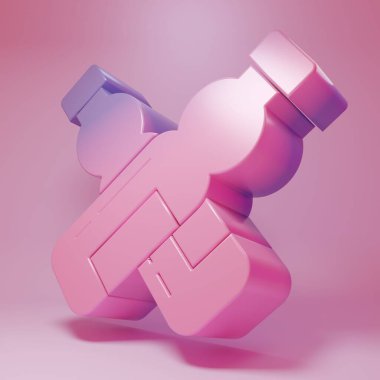 Purple-pink Crossed bottle of water icon isolated on pink background. Soda aqua drink sign. Minimalism concept. 3D render illustration.