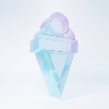 Frosted glass Ice cream in waffle cone icon isolated on white background. Sweet symbol. Minimalism concept. 3D render illustration.