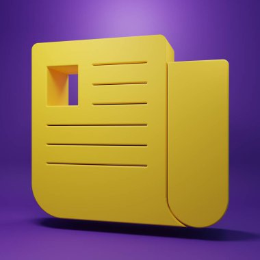 Sarı Dosya belgesi simgesi mor arkaplanda izole edildi. Kontrol listesi simgesi. İş konsepti. Minimalizm kavramı. 3 Boyutlu resimleme.