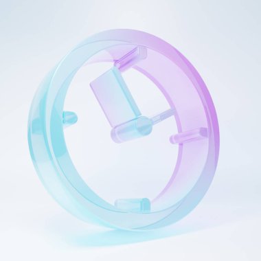 Frosted glass Clock icon isolated on white background. Time symbol. Minimalism concept. 3D render illustration.