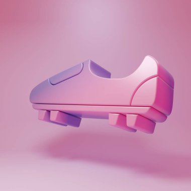 Purple-pink Soccer or football shoes with spikes icon isolated on pink background. American football boot. Minimalism concept. 3D render illustration.