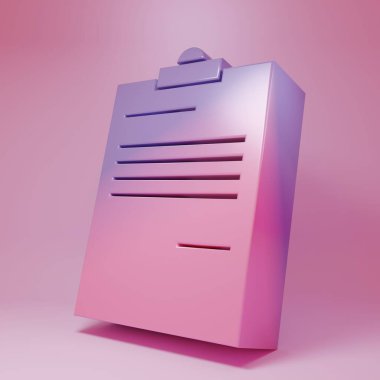 Purple-pink Document icon isolated on pink background. File icon. Checklist icon. Business concept. Minimalism concept. 3D render illustration.