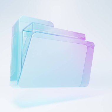 Frosted glass Document folder icon isolated on white background. Accounting binder symbol. Bookkeeping management. Minimalism concept. 3D render illustration.