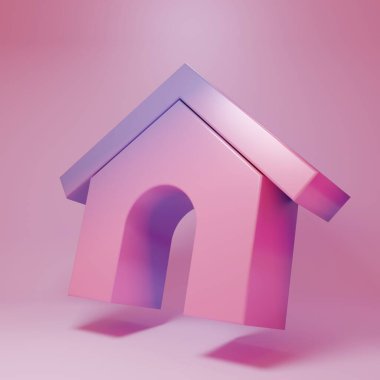 Purple-pink Dog house icon isolated on pink background. Dog kennel. Minimalism concept. 3D render illustration.