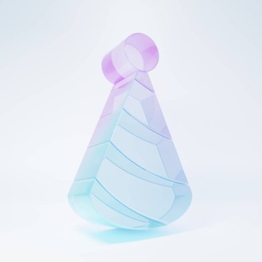 Frosted glass Party hat icon isolated on white background. Birthday hat. Minimalism concept. 3D render illustration.