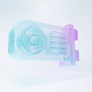 Frosted glass Mining farm icon isolated on white background. Cryptocurrency mining, blockchain technology, bitcoin, digital money market, wallet. Minimalism concept. 3D render illustration.