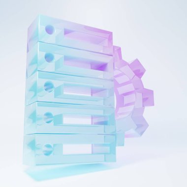 Frosted glass Server and gear icon isolated on white background. Adjusting app, service concept, setting options, maintenance, repair, fixing. Minimalism concept. 3D render illustration.