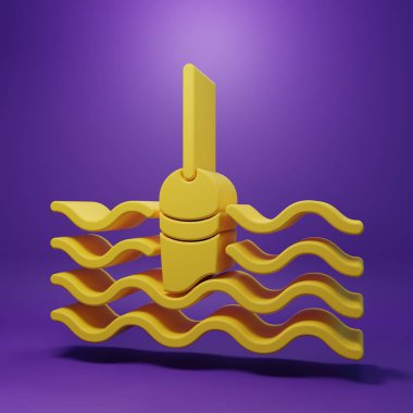 Yellow Fishing float in water icon isolated on purple background. Fishing tackle. Minimalism concept. 3D render illustration.
