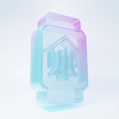 Frosted glass Smart home with smart watch icon isolated on white background. Remote control. Minimalism concept. 3D render illustration.