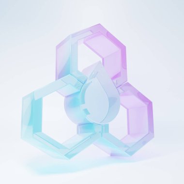 Frosted glass Honeycomb icon isolated on white background. Honey cells symbol. Sweet natural food. Minimalism concept. 3D render illustration.