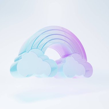 Buzlu cam gökkuşağı beyaz arka planda izole edilmiş bulut simgesi. Minimalizm kavramı. 3 Boyutlu resimleme.