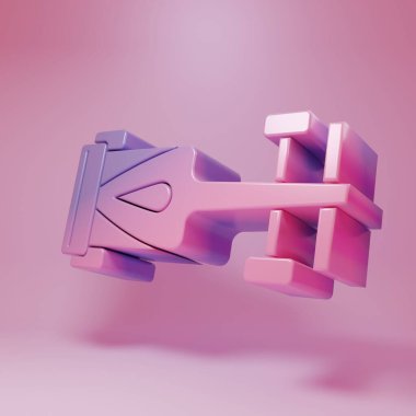 Mor pembe Formula yarış arabası ikonu pembe arka planda izole edilmiş. Minimalizm kavramı. 3 Boyutlu resimleme.