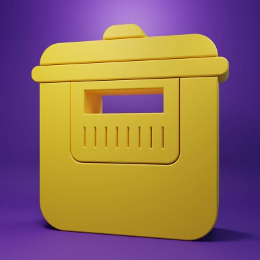 Sarı Yavaş Düdüklü tencere simgesi mor arkaplanda izole edildi. Elektrikli tava. Minimalizm kavramı. 3 Boyutlu resimleme.
