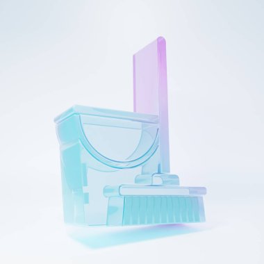 Frosted glass Mop and bucket icon isolated on white background. Cleaning service concept. Minimalism concept. 3D render illustration.