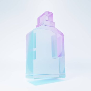 Frosted glass Plastic bottle for liquid laundry detergent, bleach, dishwashing liquid or another cleaning agent icon isolated on white background. Minimalism concept. 3D render illustration.