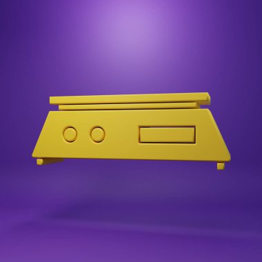 Yellow Electronic scales icon isolated on purple background. Weight measure equipment. Minimalism concept. 3D render illustration.