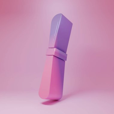 Purple-pink Knife icon isolated on pink background. Cutlery symbol. Minimalism concept. 3D render illustration.