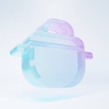 Frosted glass Cooking pot icon isolated on white background. Boil or stew food symbol. Minimalism concept. 3D render illustration.