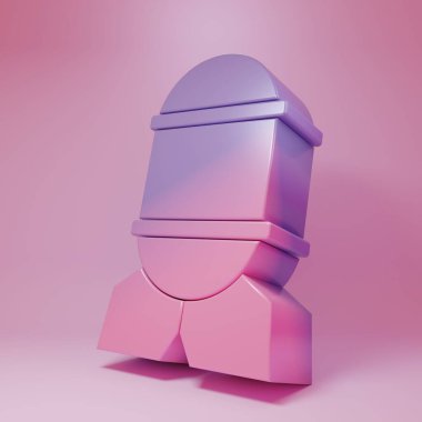 Pembe arka planda Mor Pembe Havacılık bomba ikonu var. Roket bombası düşüyor. Minimalizm kavramı. 3 Boyutlu resimleme.