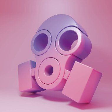 Purple-pink Gas mask icon isolated on pink background. Respirator sign. Minimalism concept. 3D render illustration.