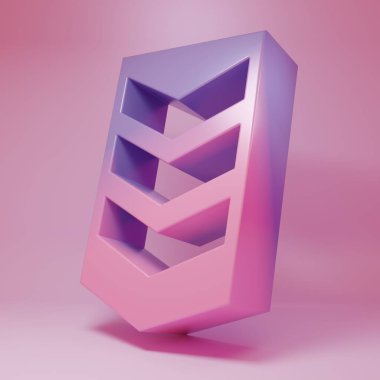 Purple-pink Military rank icon isolated on pink background. Military badge sign. Minimalism concept. 3D render illustration.